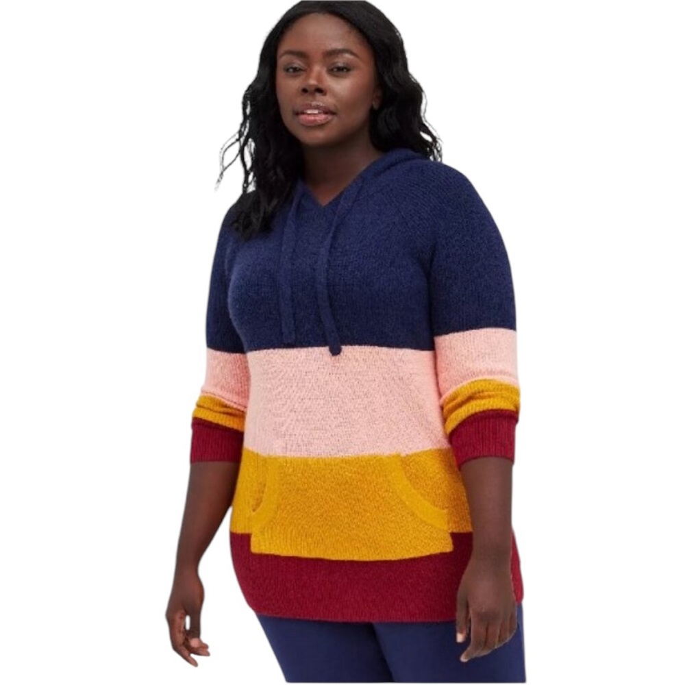 TORRID women's size large L chunky stripe colorful raglan tunic hoodie sweater
